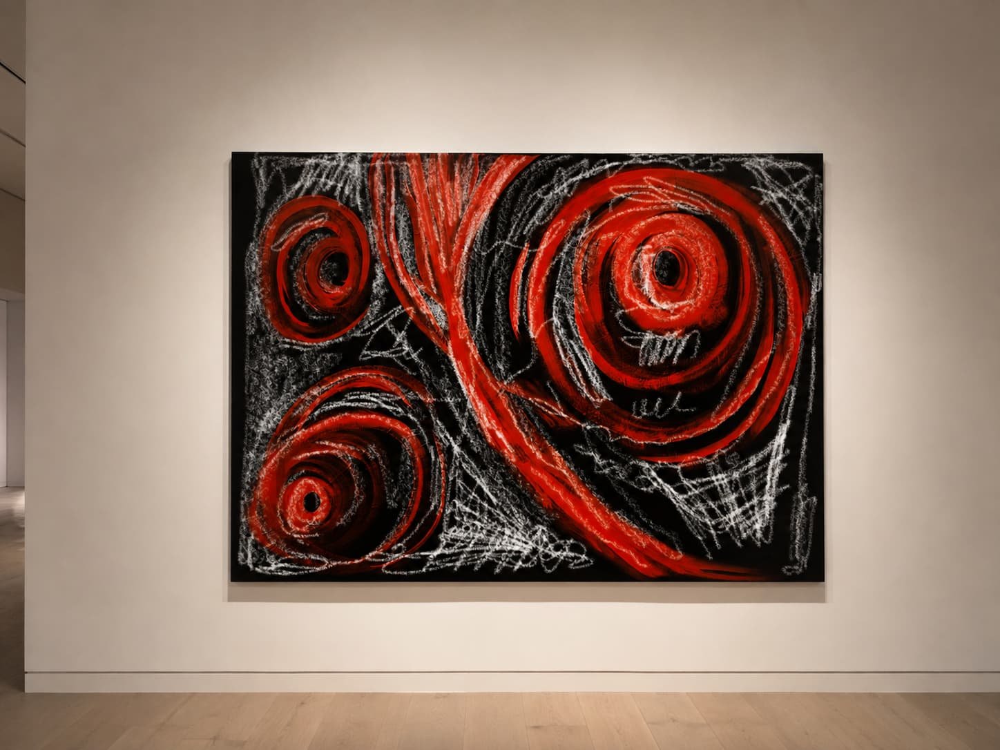 Abstract red spiral painting by Klaus Döffinger